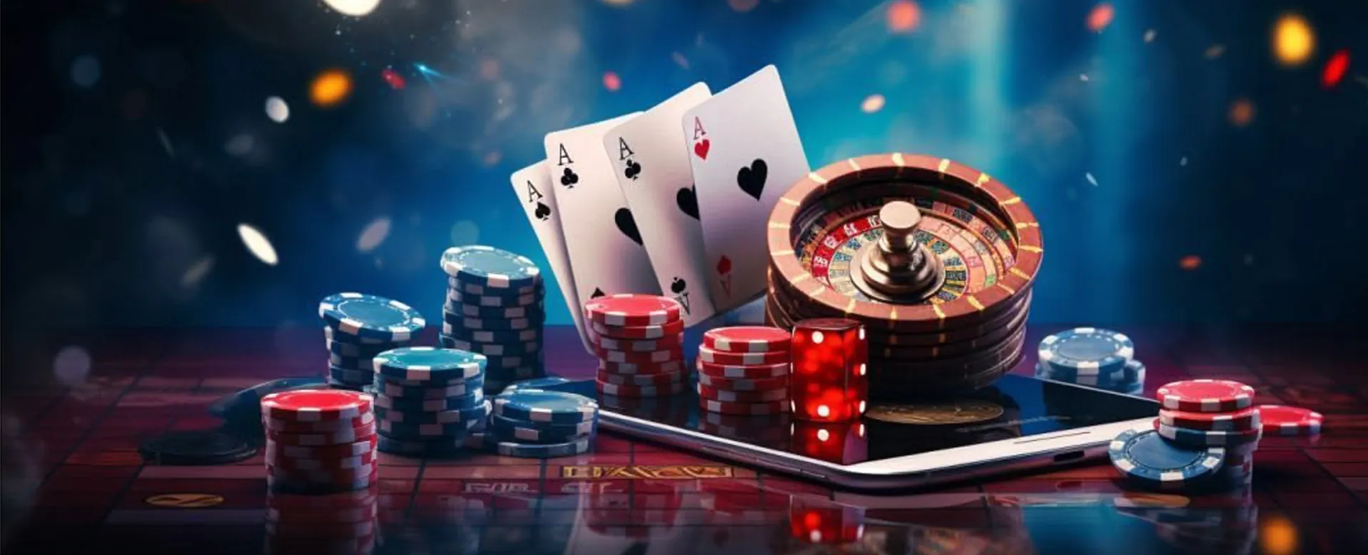 Player choosing a slotvip game on a tablet, with golden coins and casino elements